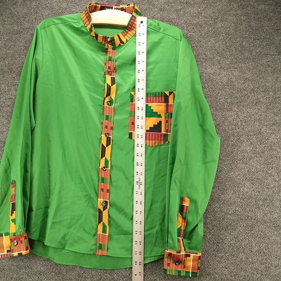 Zeroyaa Mens Button Front Shirt Green Small Printed Trim Pocket - Picture 10 of 12